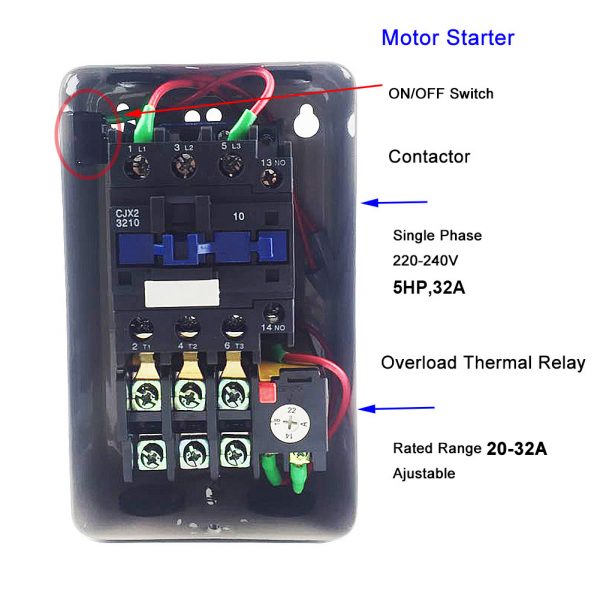 BAYM Magnetic Electric Motor Starter 7.5KW Control 220-230V 50/60Hz Single Phase Thermal Realy JR36-63 20-32A Contactor 32A CJX2 3201 QCX5-32